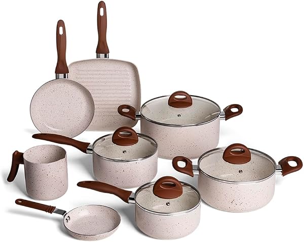 Jogo de Panelas Brinox 8 Peças Ceramic Life Smart Plus Vanilla